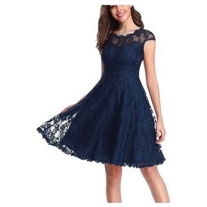 Elegant navy blue lace detailed dress